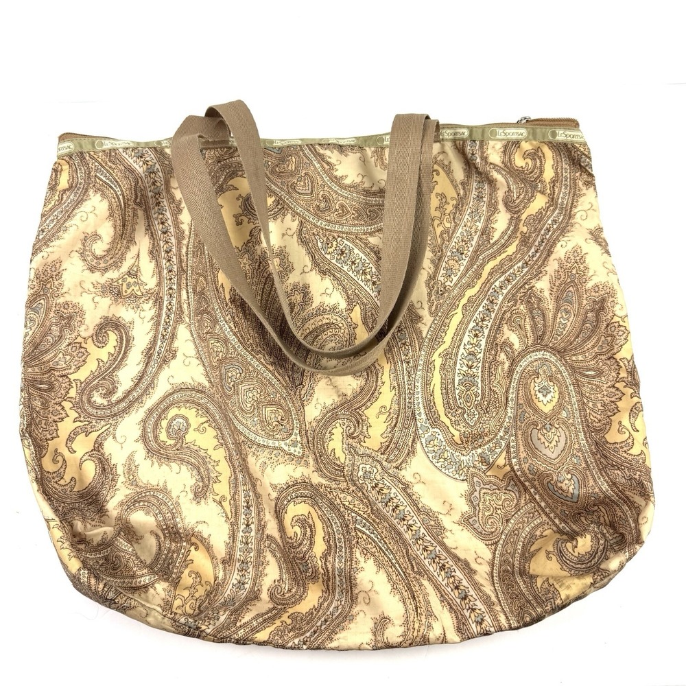 Lesportsac Tote Bag Brown Tan Paisley Large Foldable Travel Nylon Handbag‎